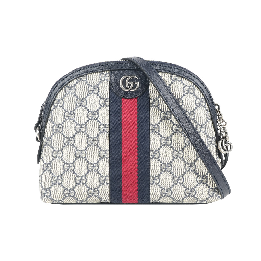 【GUCCI】GG Ophidia Supreme藍紅織帶貝殼包(黑藍色)