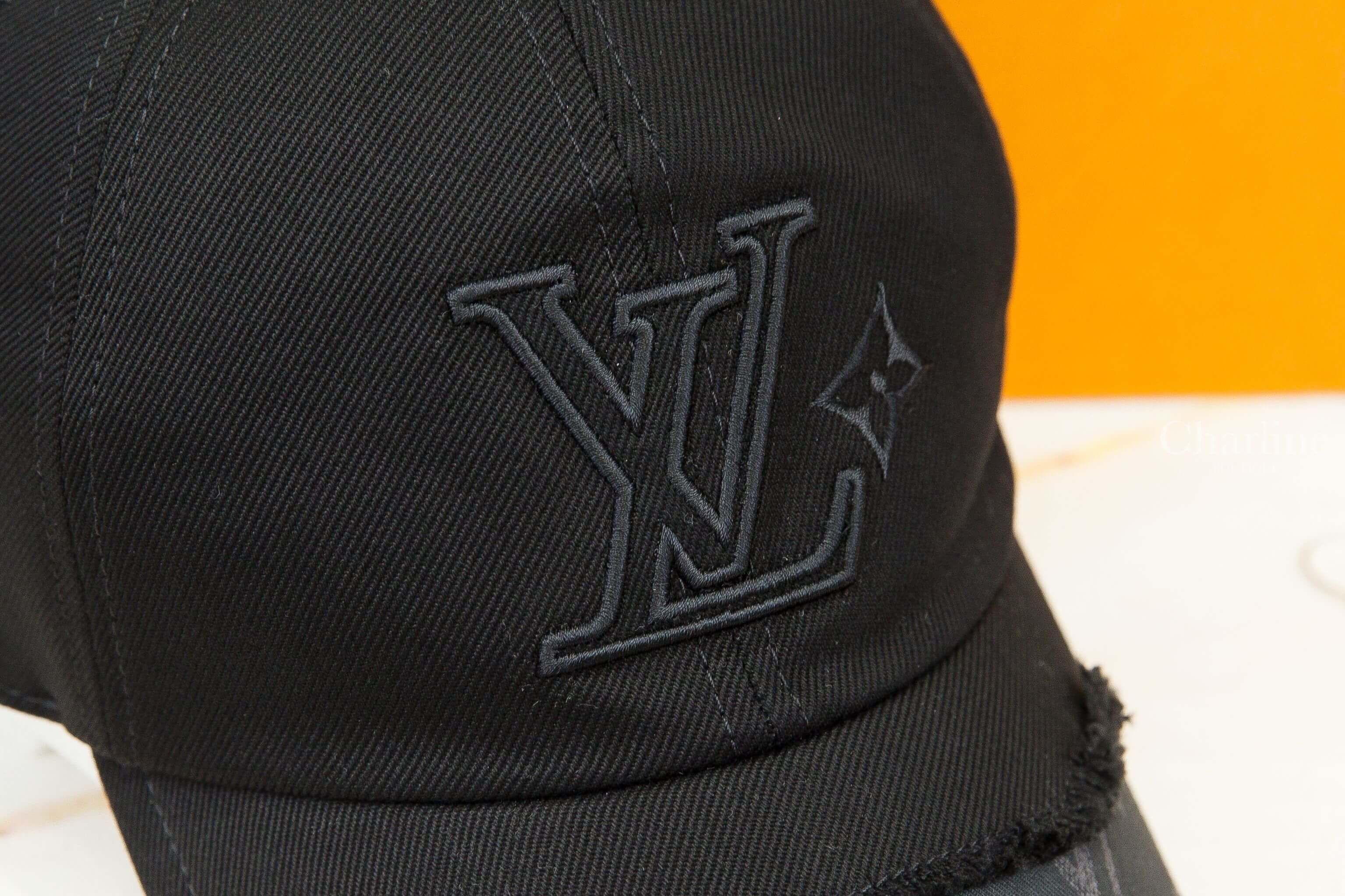 Louis Vuitton LV Flower Monogram Cap 黑色刺繡LV抽鬚滾邊拼接滿版老花棉質棒球帽