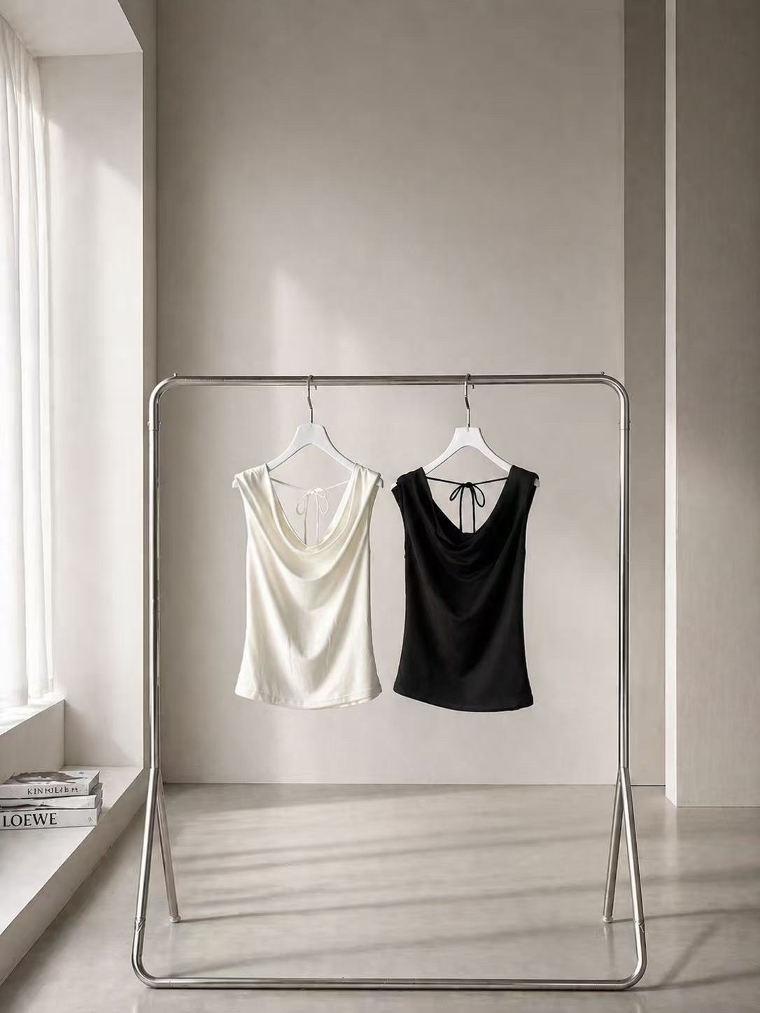 995 簡約後綁美背垂領上衣