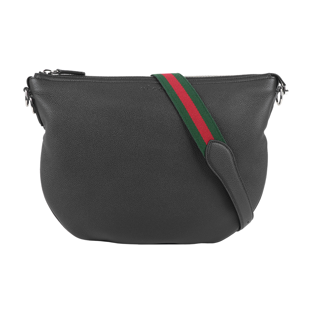 【GUCCI】B 系列粒紋皮革小款彎月斜背包(黑色)