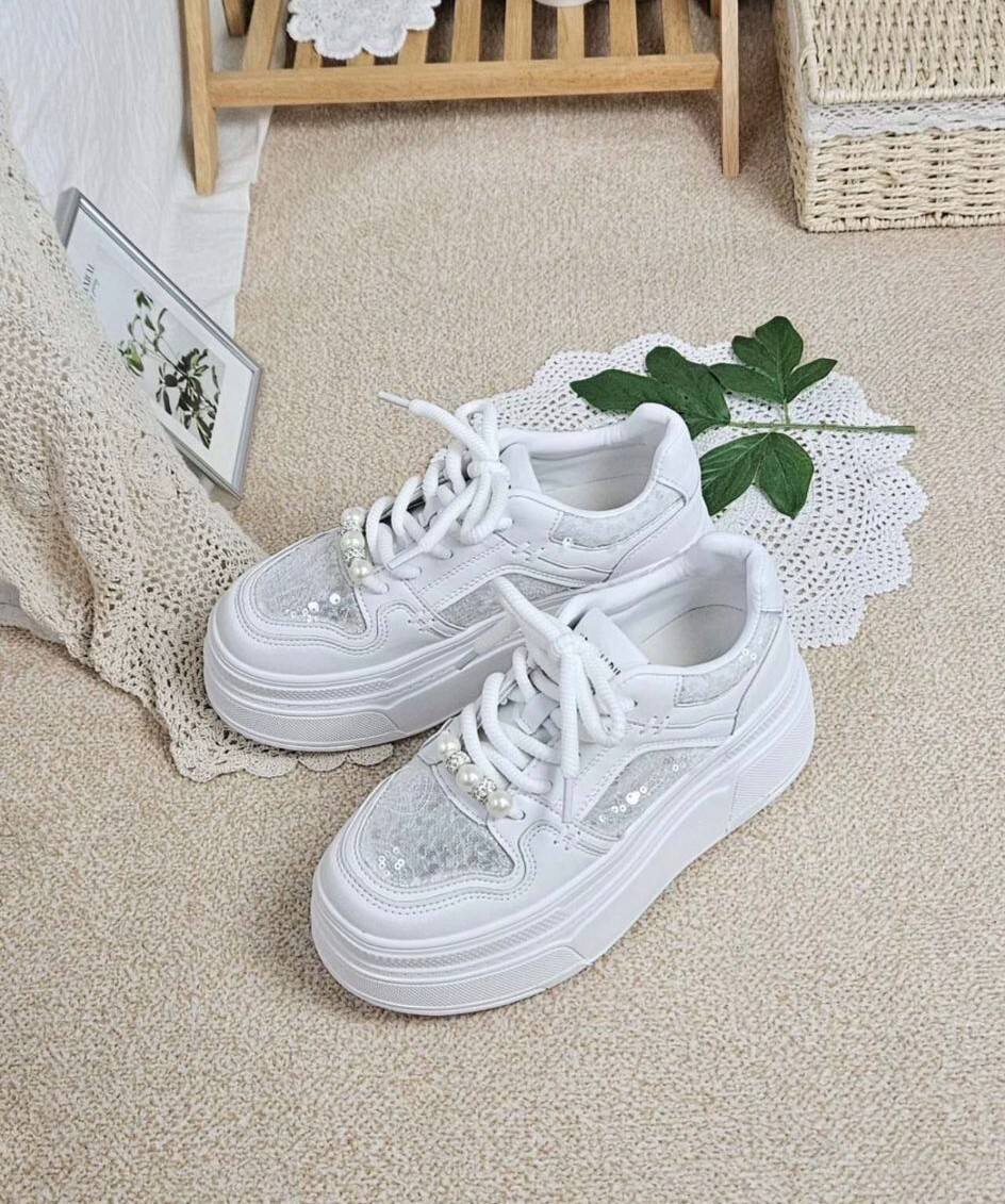 KS01  #177  校長自留款  偏細 8cm 高 牛皮   自信珍珠厚底鞋  SIZE:225-250 $549 (一口價)