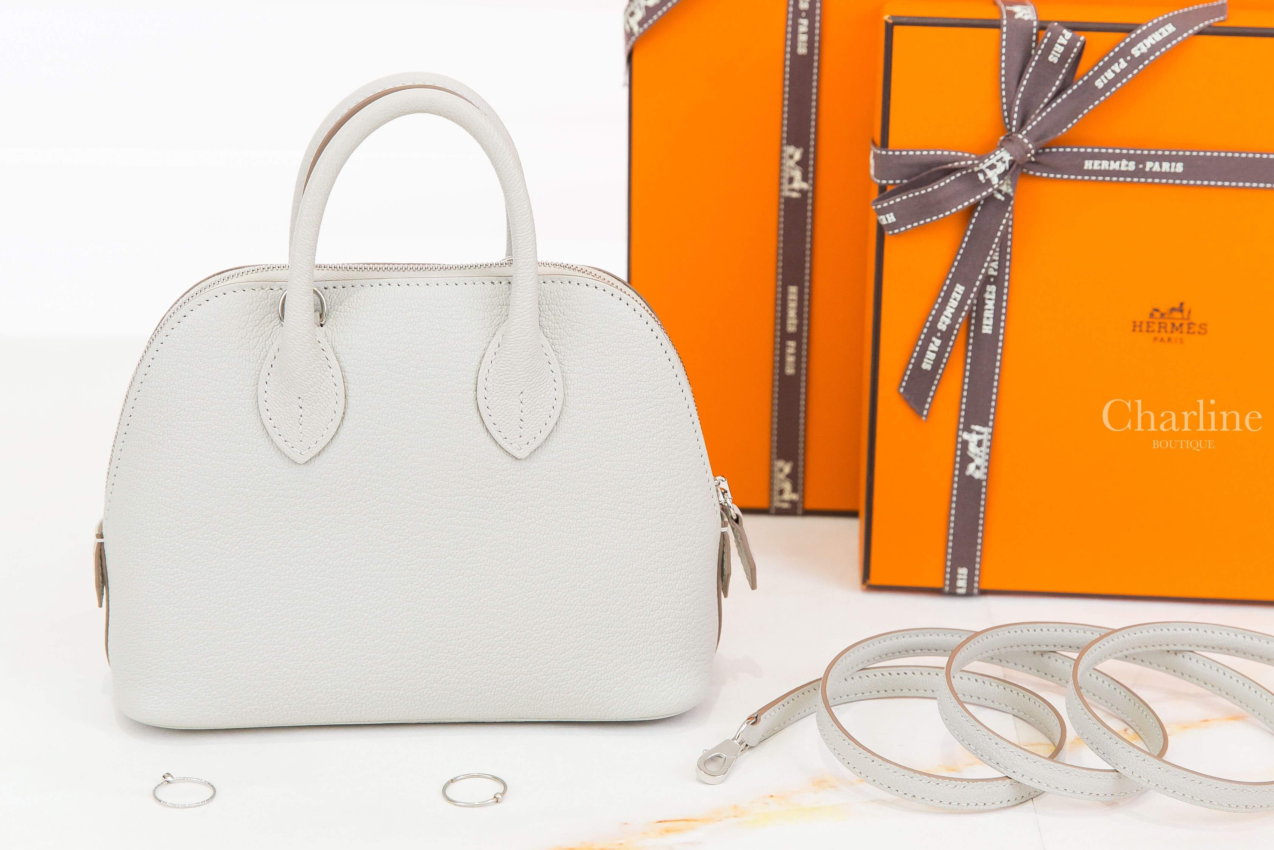 Hermès Bolide 1923 Mini 80 Gris Perle Chevre Mysore 珍珠灰銀釦迷你手提肩背包-Charline Boutique 精品代購