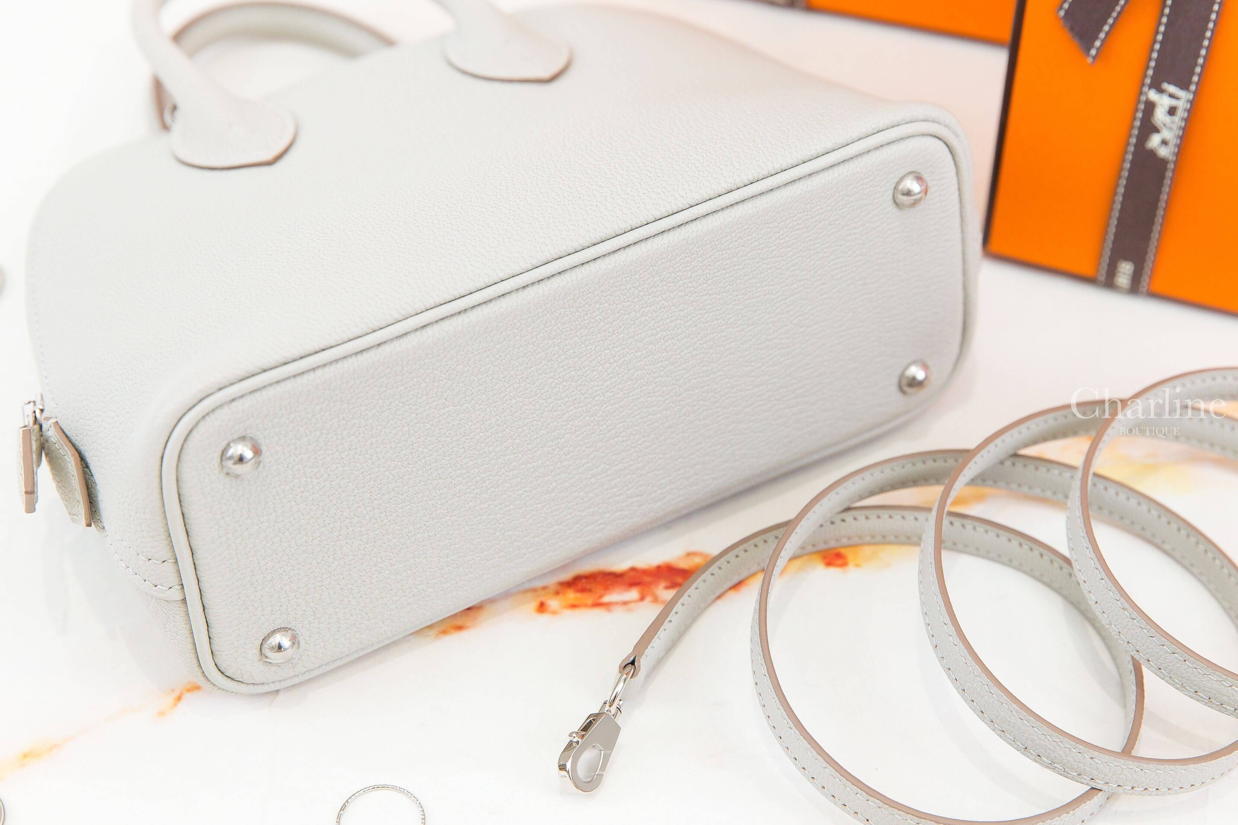 Hermès Bolide 1923 Mini 80 Gris Perle Chevre Mysore 珍珠灰銀釦迷你手提肩背包-Charline Boutique 精品代購