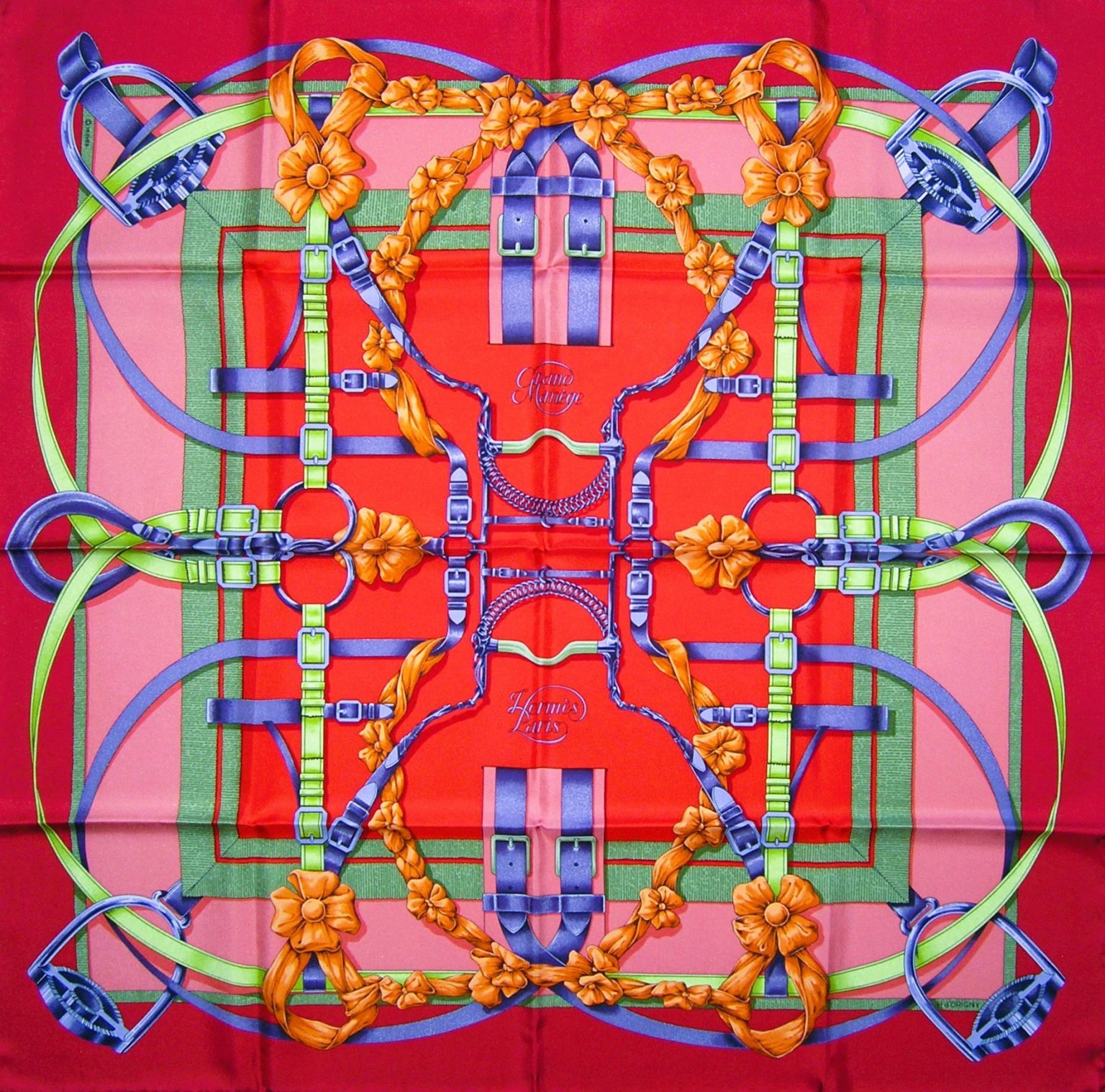 HERMES PARIS 馬具圖紋 絲巾