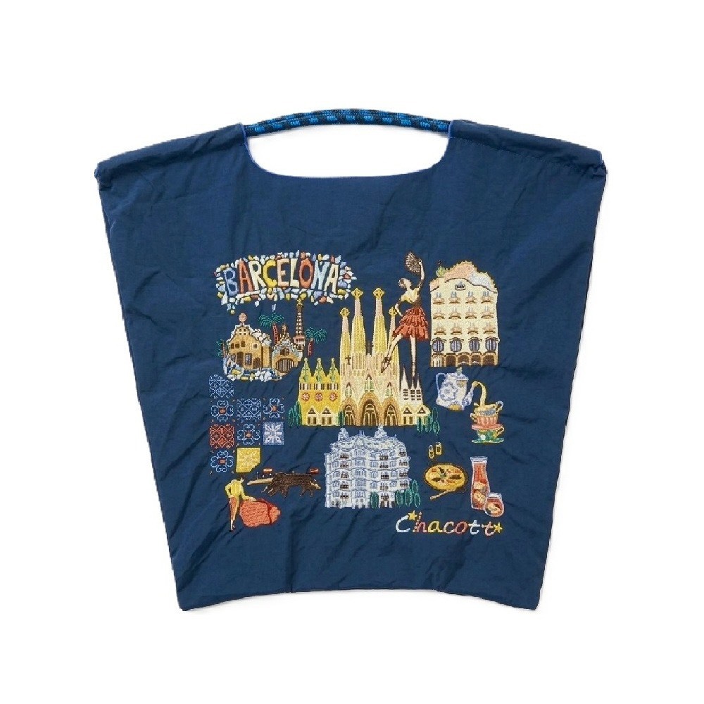 Ball＆Chain 刺繡環保購物袋 M號 - 深藍 (270410040961029)