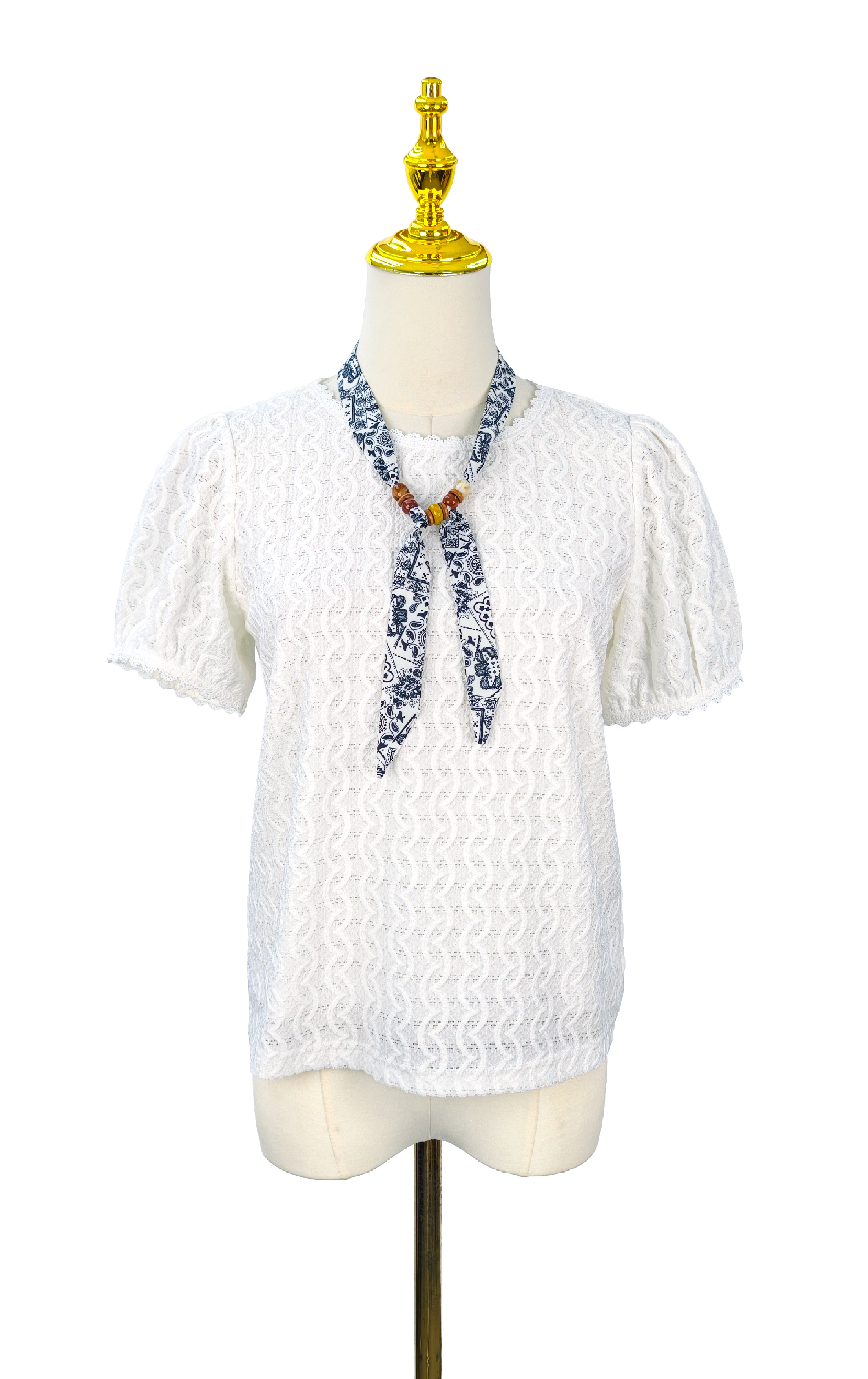 Geometric Crochet Lace Top with Printed Scarf ST0905