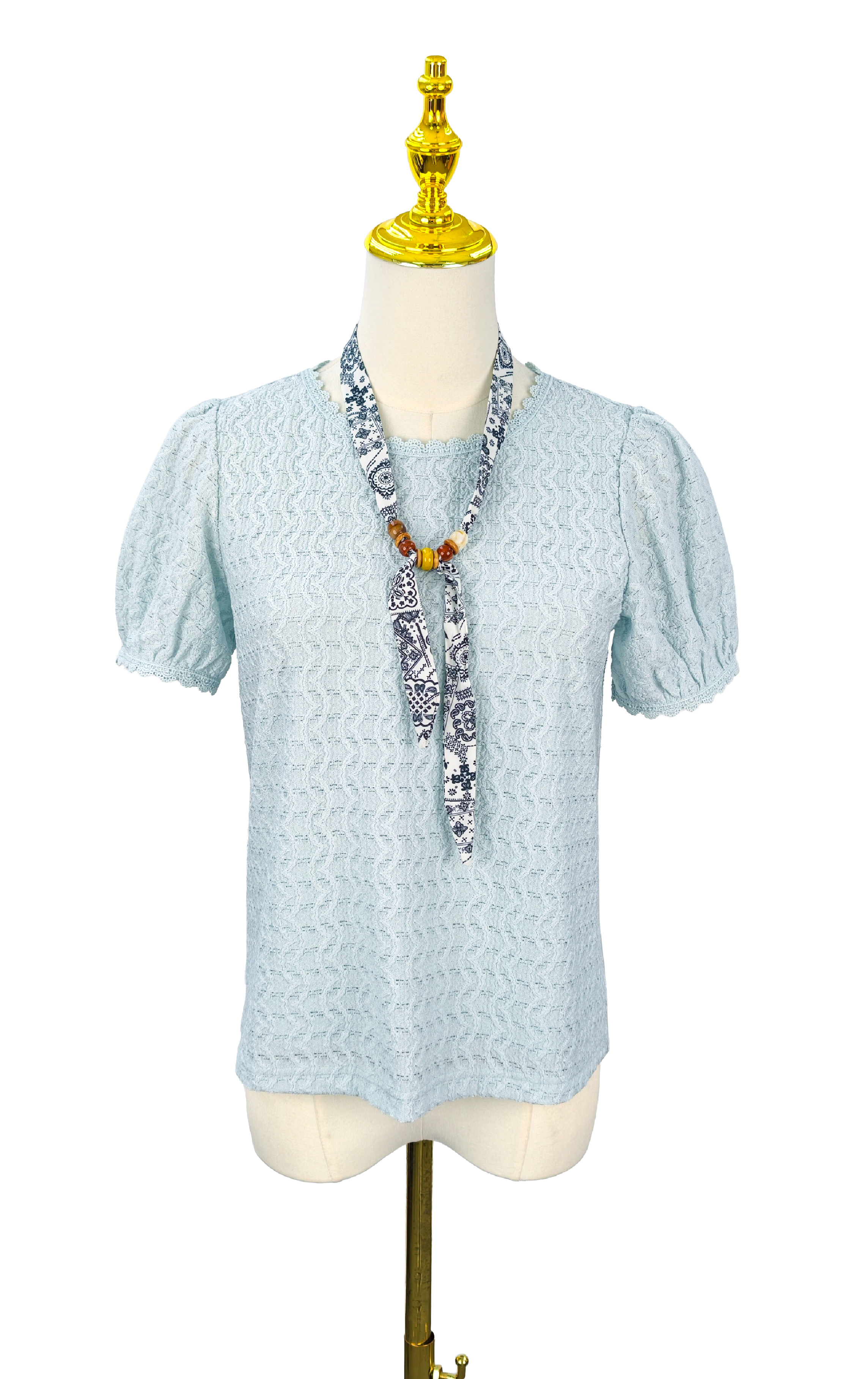 Geometric Crochet Lace Top with Printed Scarf ST0905