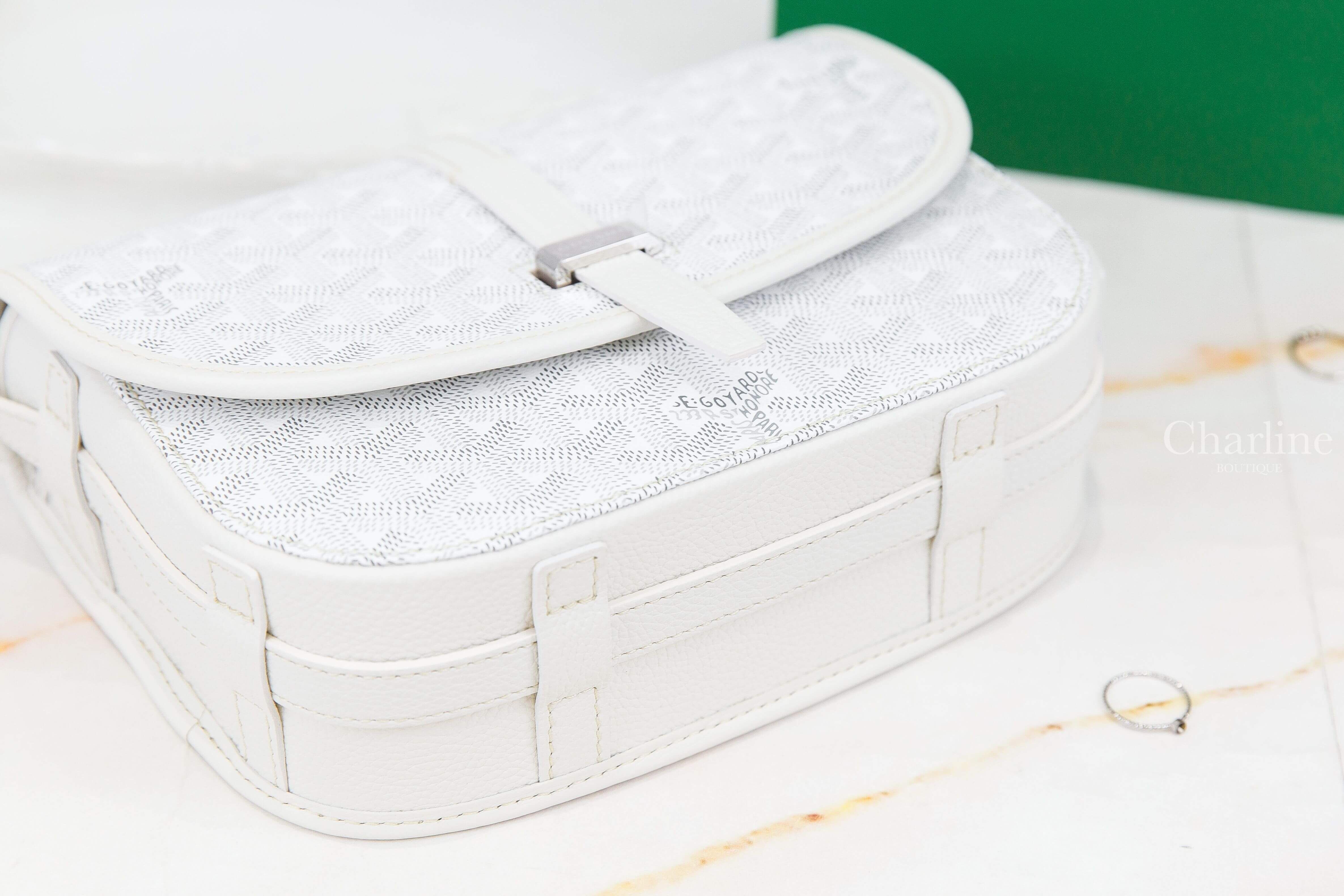 Goyard Belvedere PM Bag 白色帆布小牛皮黃色內裡小型馬鞍肩背包-Charline Boutique 精品代購