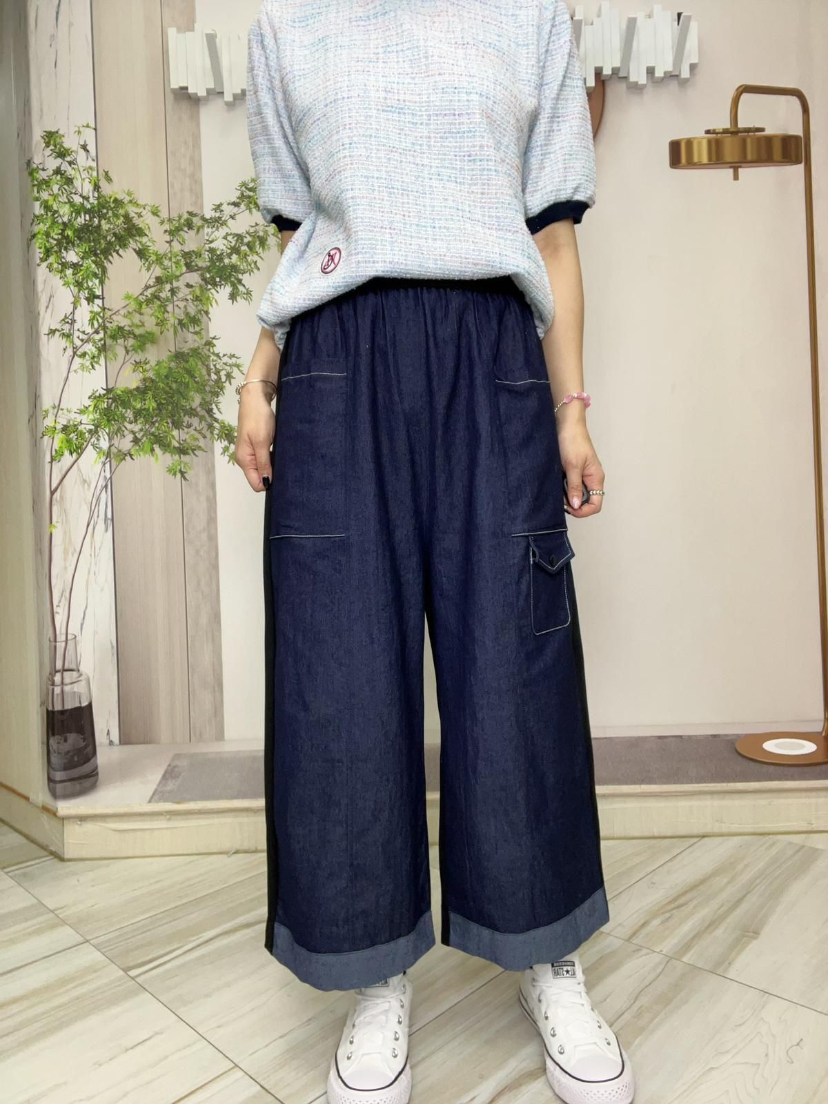 Ma牌子型格拼牛仔直腳型褲~161AP