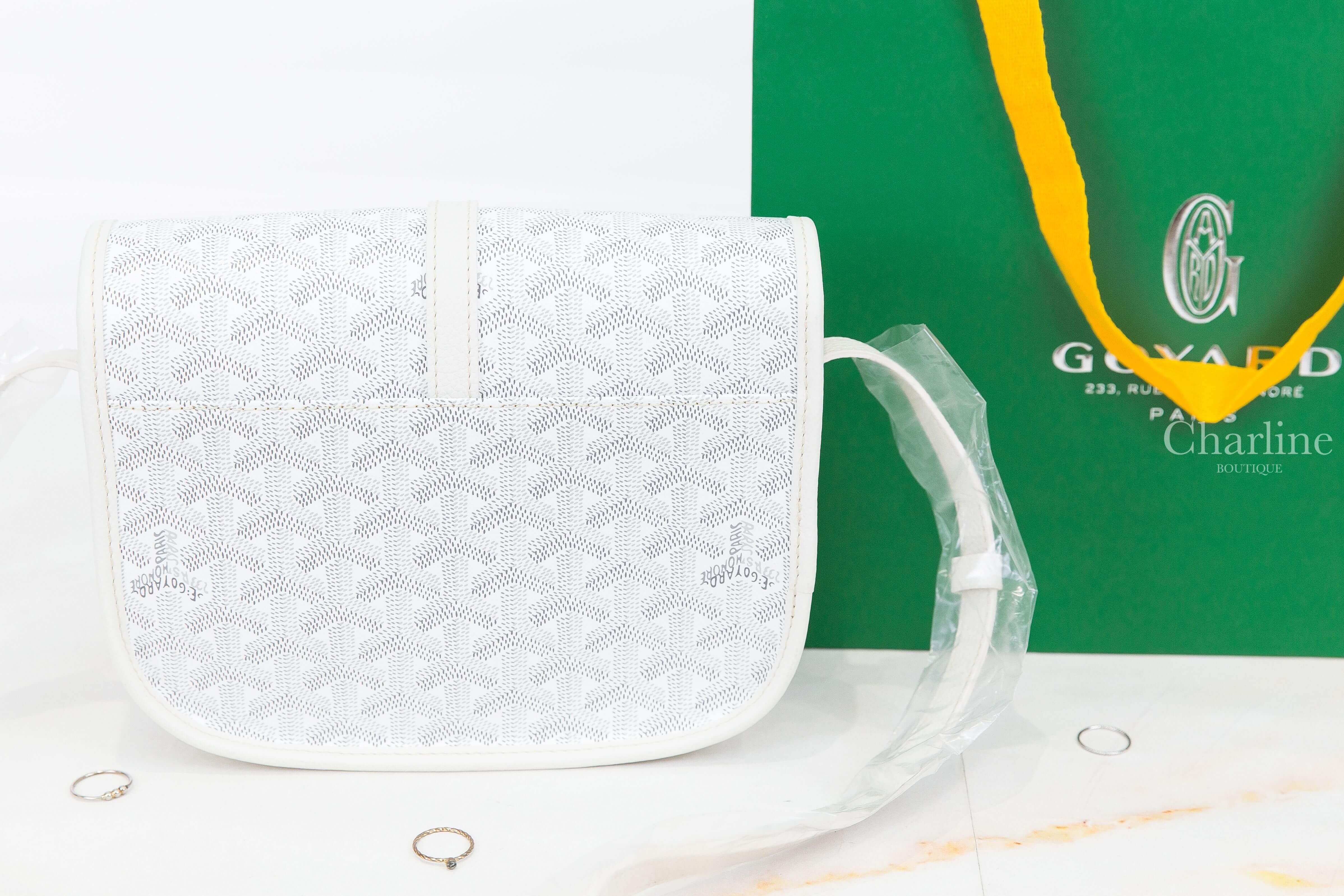 Goyard Belvedere PM Bag 白色帆布小牛皮黃色內裡小型馬鞍肩背包-Charline Boutique 精品代購