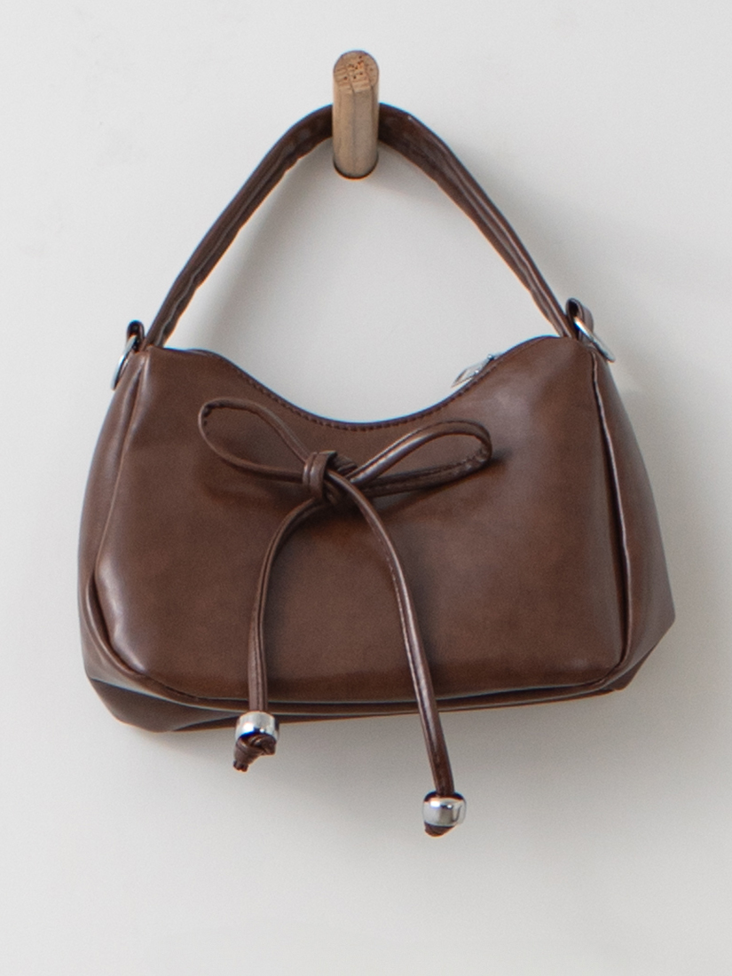 日系復古油蠟皮蝴蝶結手提斜背兩用小包