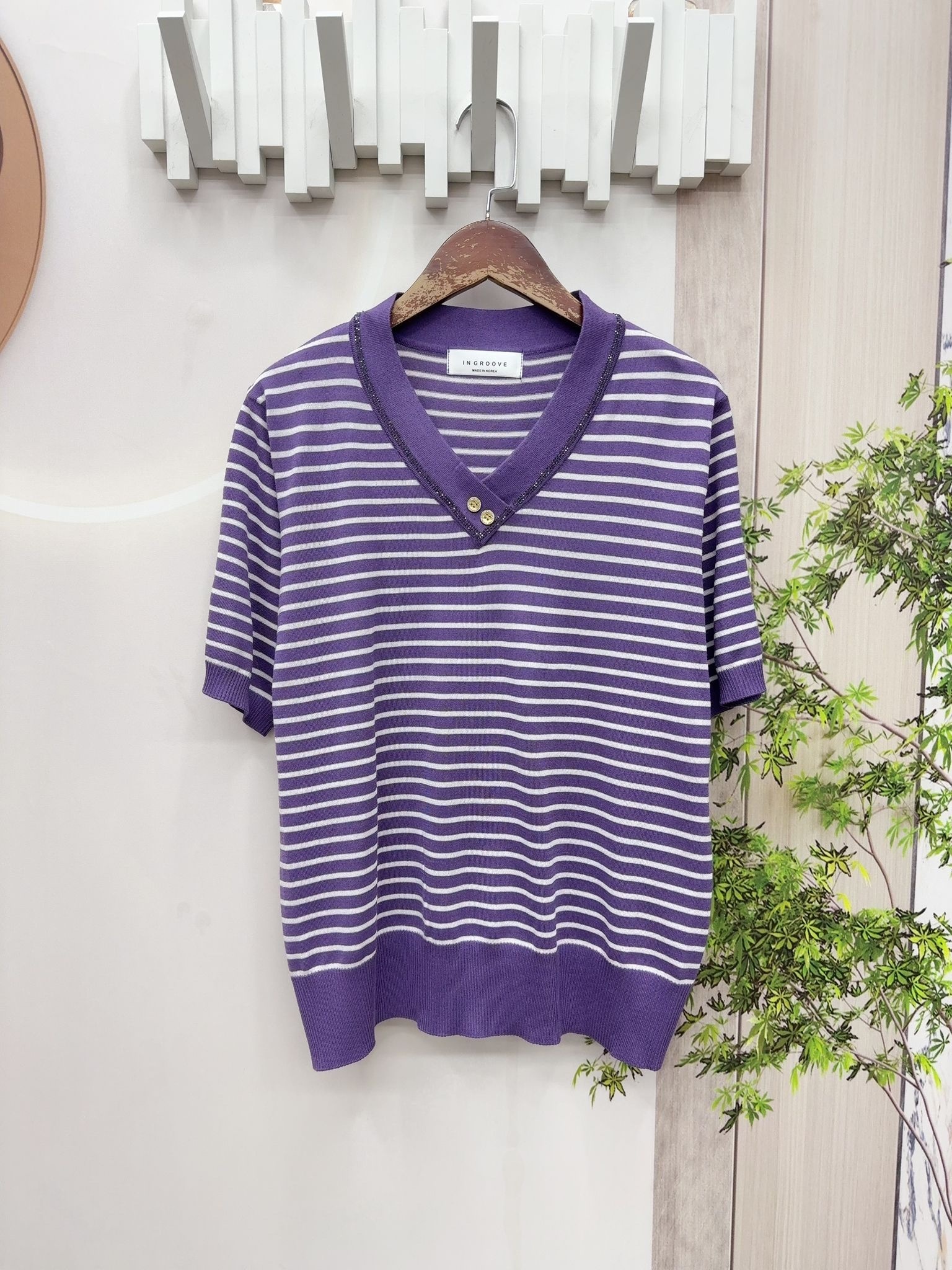 In牌子薄針織橫間top ～161A