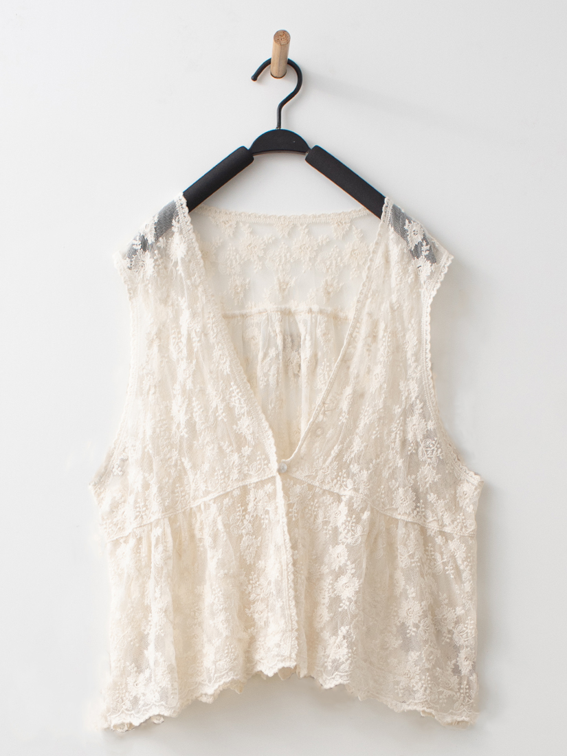 蕾絲繡花背心側抓皺上衣純棉柔軟寬褲組合