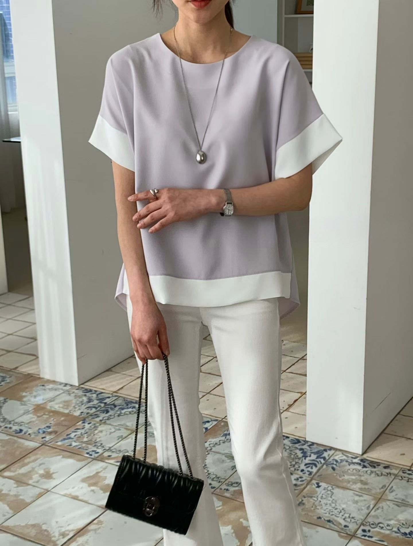 Y牌子雪紡拼色top ～161E