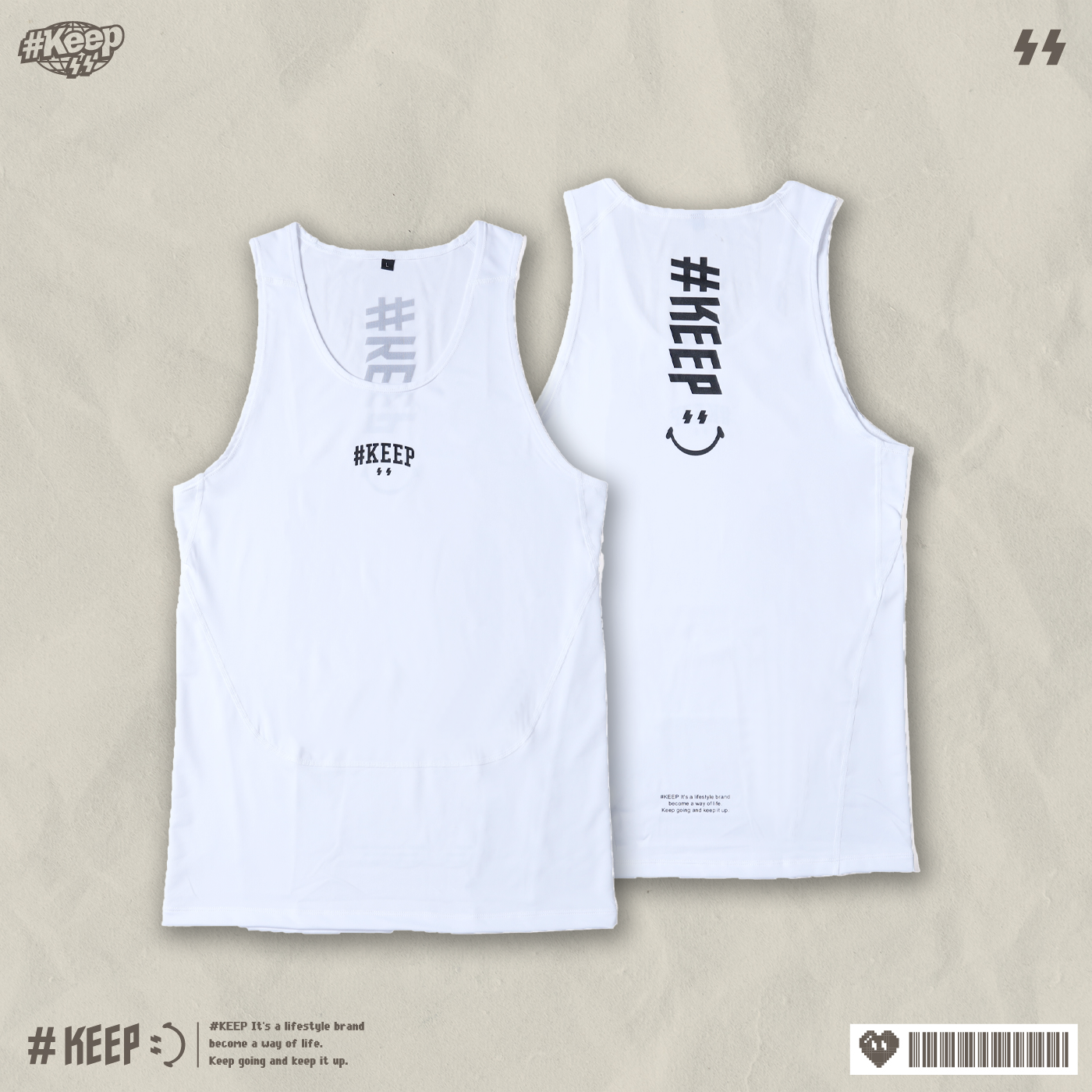 #KEEP VERTICAL LOGO VEST 白色 黑色 印花 打底 防曬 吸汗 訓練 運動 直立LOGO 背心【KS342】