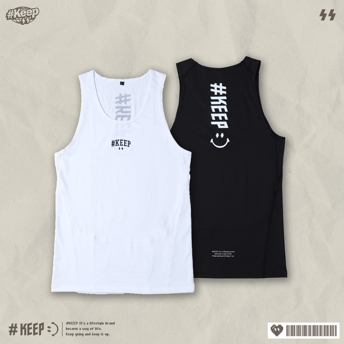 #KEEP VERTICAL LOGO VEST 白色 黑色 印花 打底 防曬 吸汗 訓練 運動 直立LOGO 背心【KS342】