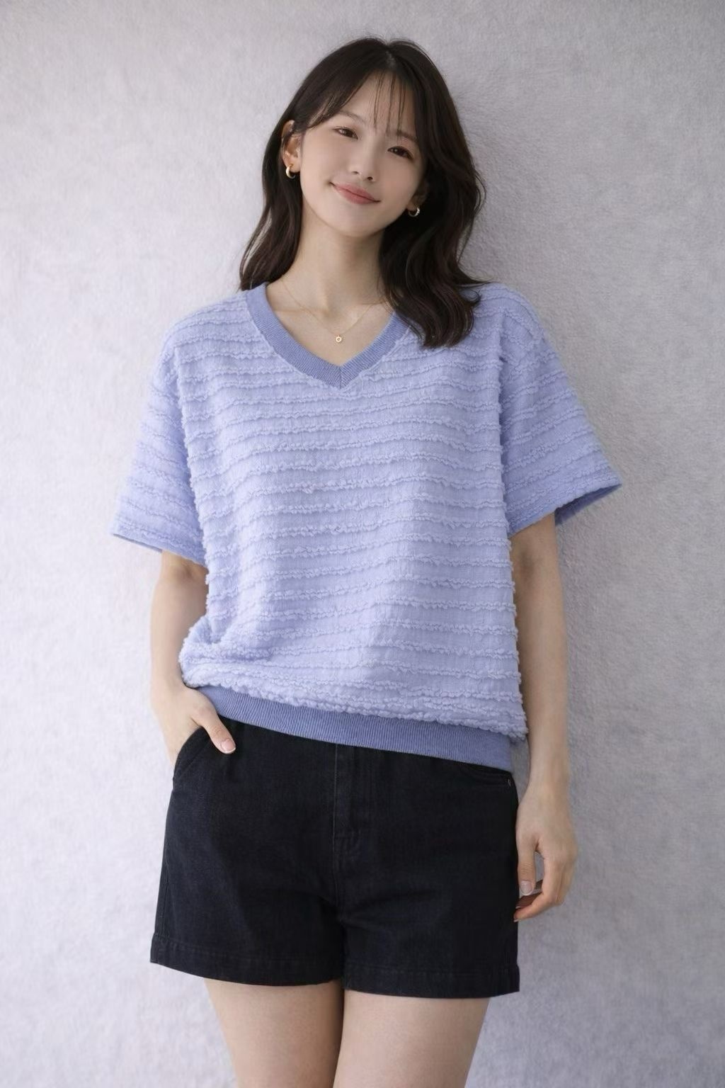 M牌子V領橫紋top ～161M