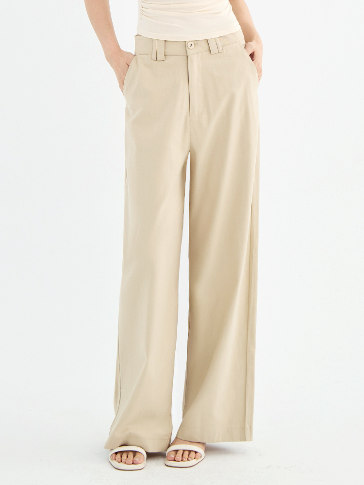 OH！HER 太顯瘦高腰水洗棉休閒褲(附皮帶）