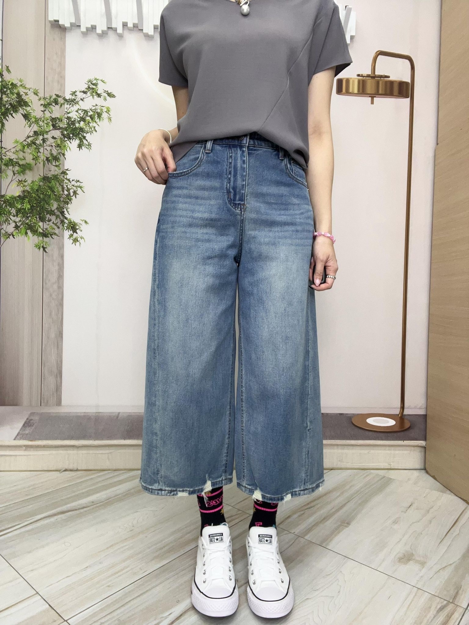 Ma牌子7分型格直腳褲～161S