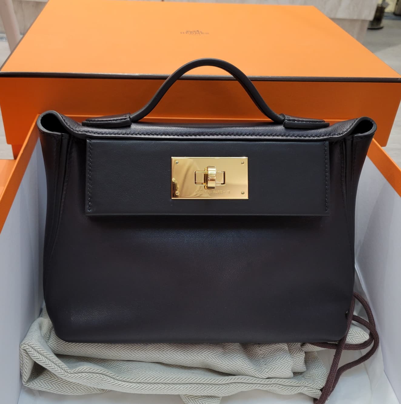 95%NEW HERMES mini 2424 noir CC Volupto 黑色金扣