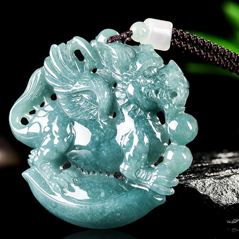 藍水翡翠項鍊 麒麟吊墜項鍊 玉佩項鍊 玉石項鍊 翡翠吊墜 飾品 玉石掛件 翡翠掛件 天然翡翠 掛件 項鍊 送長輩 826