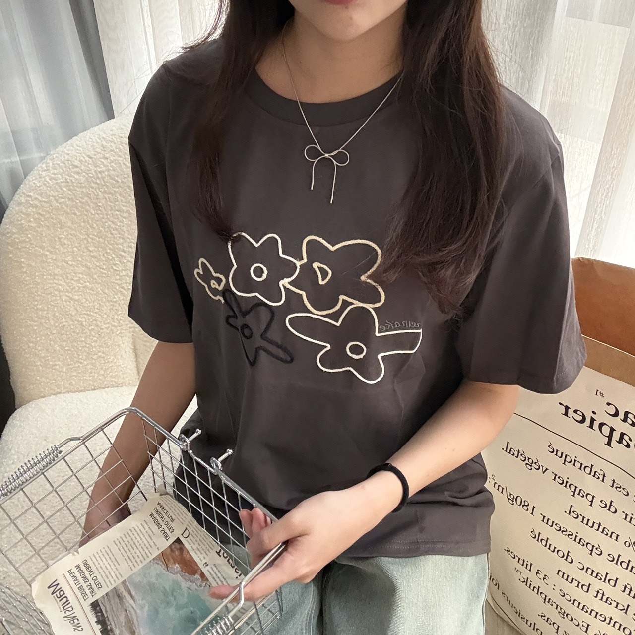 8386 刺繡空心花花短T(R)