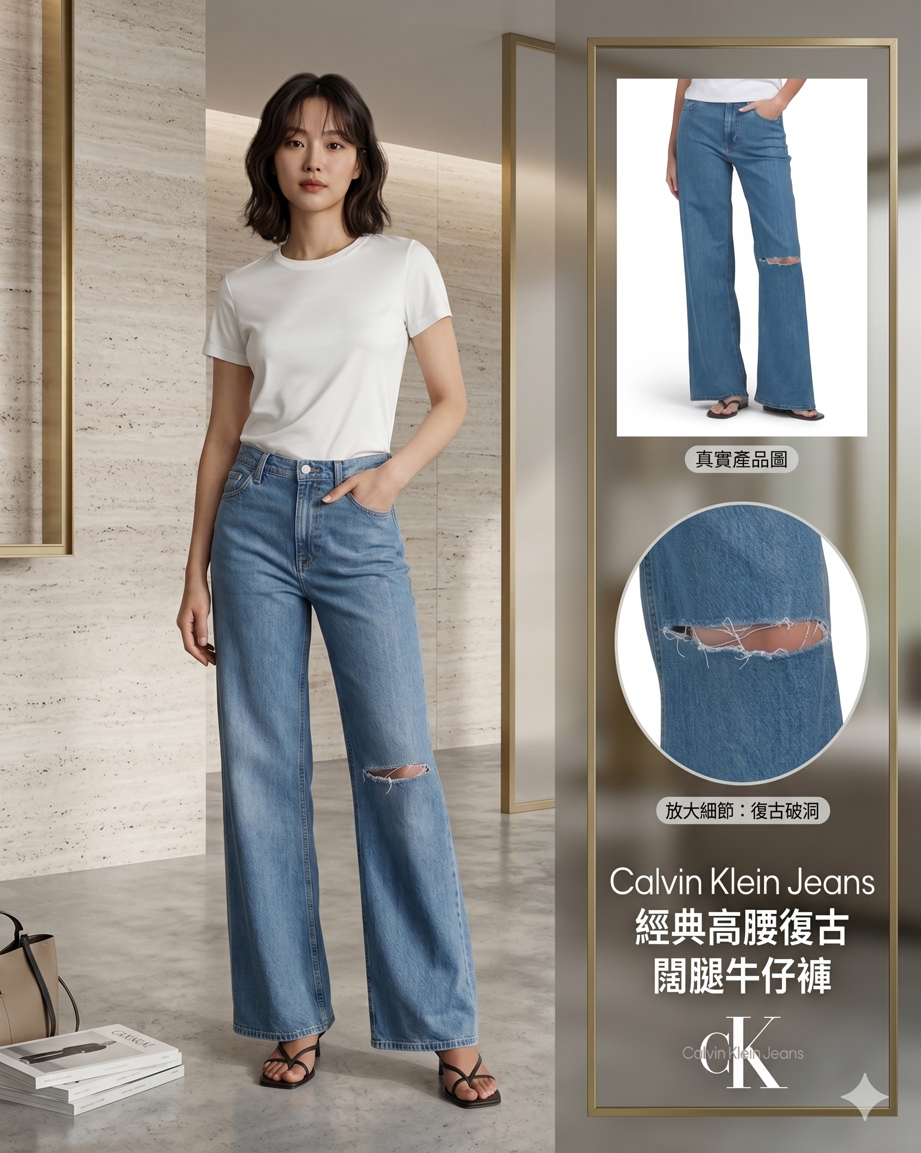 【預購】H043033 Calvin Klein Jeans 經典高腰復古闊腿牛仔褲