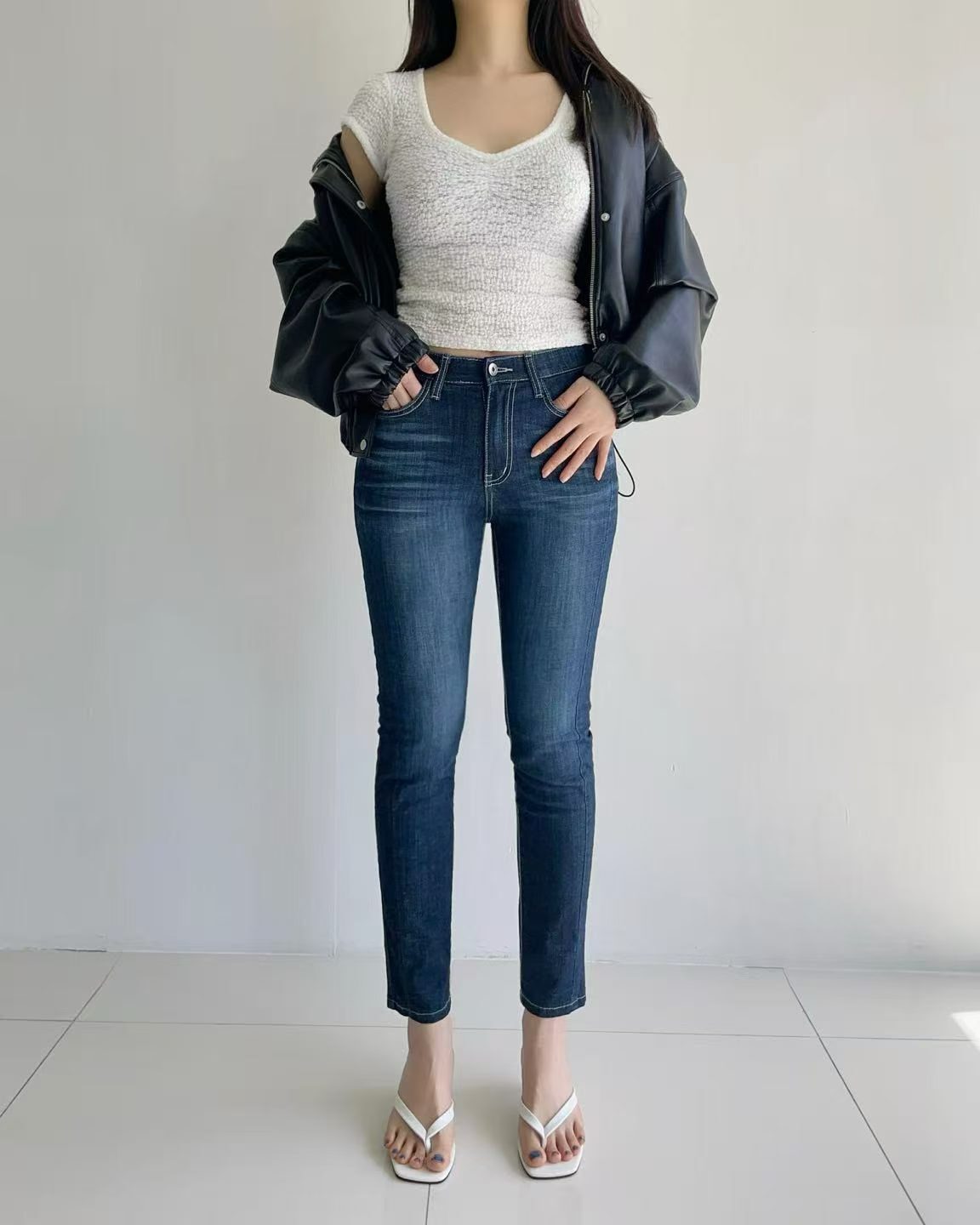 HL3094 顯瘦直筒修身貓鬚牛仔褲