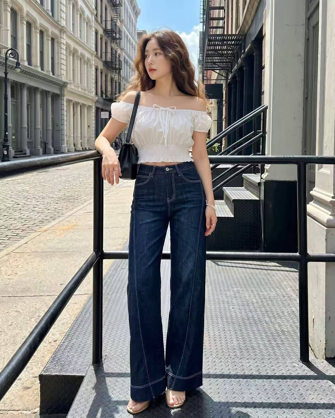 HL6089 明綫復古直筒牛仔褲