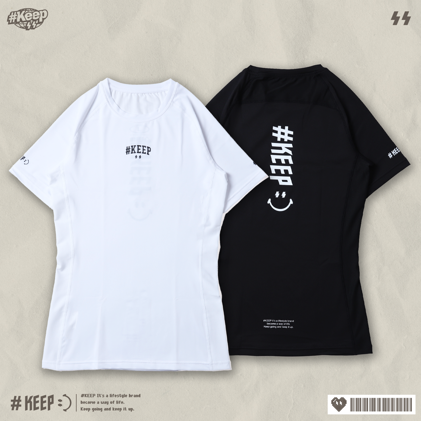 #KEEP VERTICAL-LOGO TIGHT TEE 白色 黑色 印花 打底 防曬 吸汗 訓練 運動 直立LOGO 短袖 束衣【KS343】