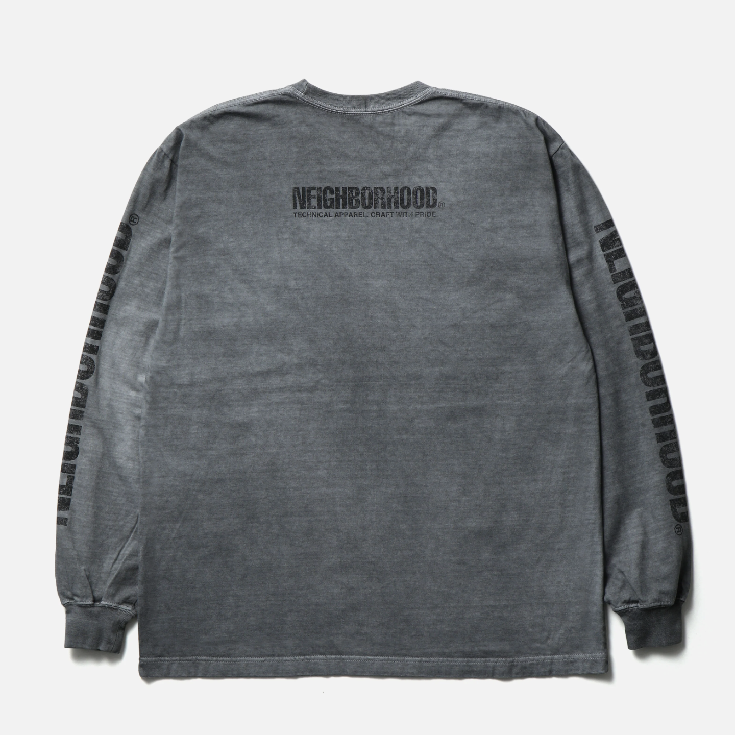-(B3d04)-NEIGHBORHOOD  NH . TEE LS-3 水洗 手臂 字體 薄長Ｔ灰色/黑色-261PCNH-LT03