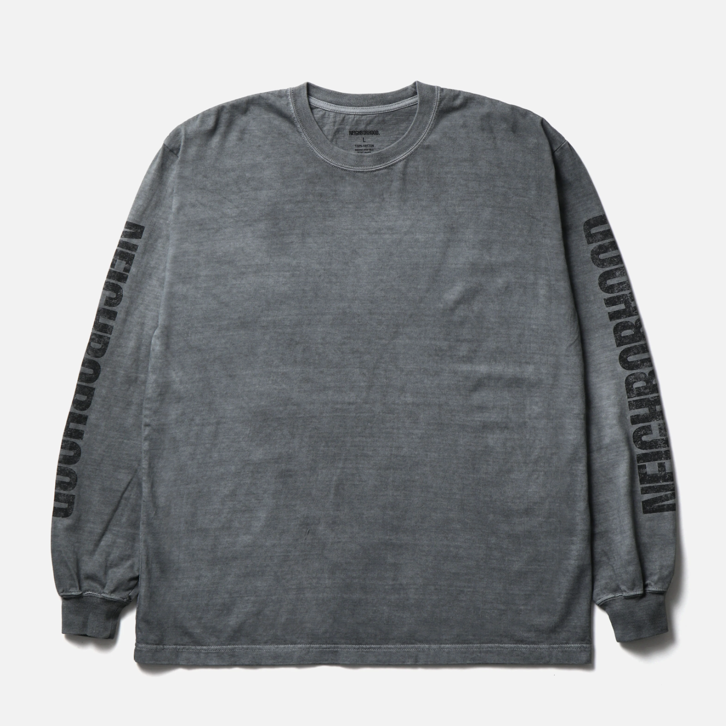 -(B3d04)-NEIGHBORHOOD  NH . TEE LS-3 水洗 手臂 字體 薄長Ｔ灰色/黑色-261PCNH-LT03