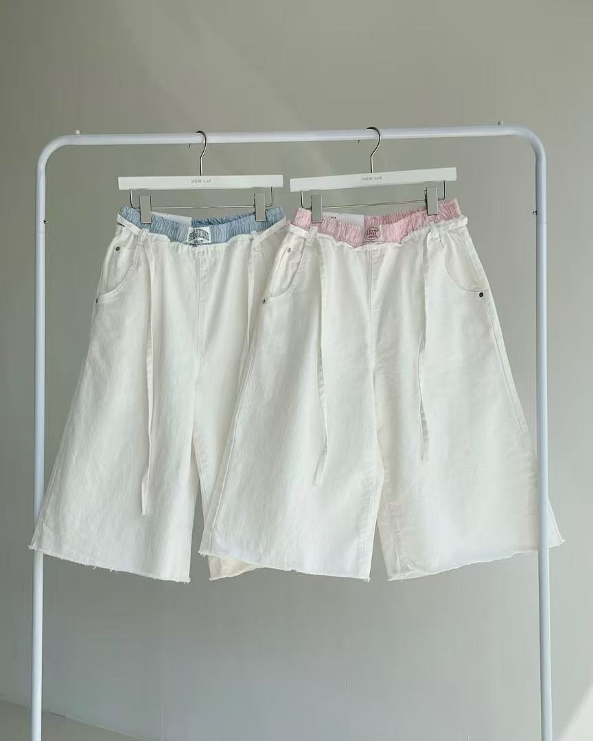 HL312 撞色腰頭毛邊5分牛仔褲