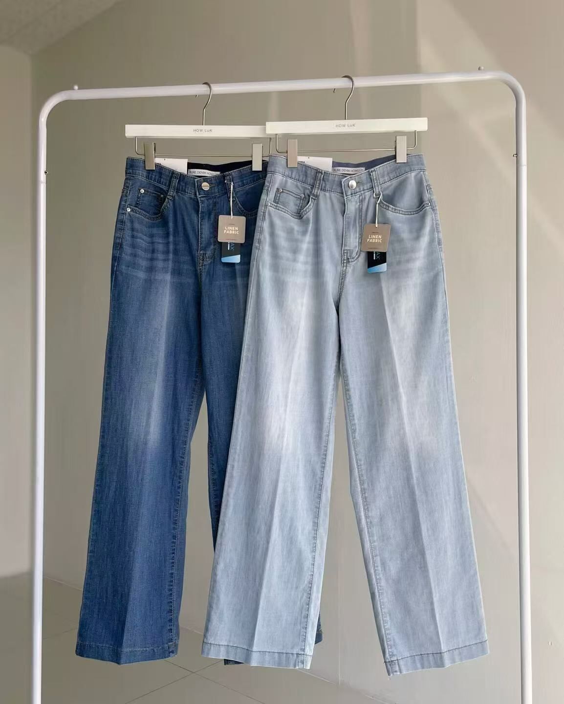 HL3072 魚骨貓鬚直筒修身牛仔褲