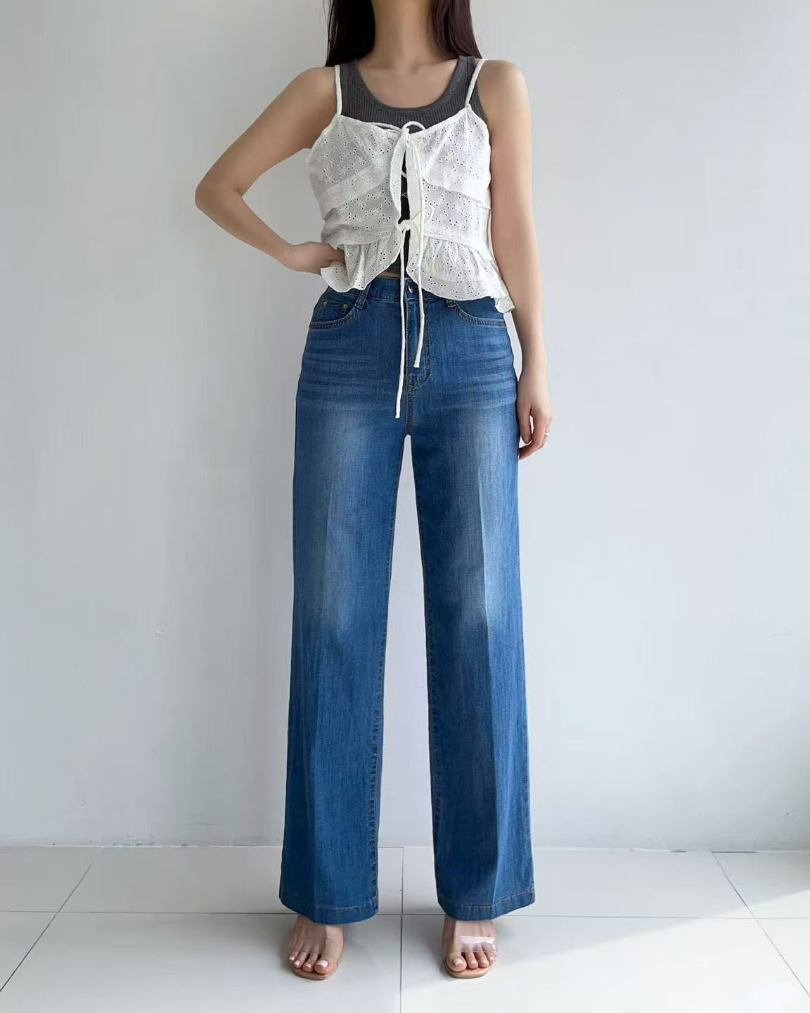 HL3072 魚骨貓鬚直筒修身牛仔褲