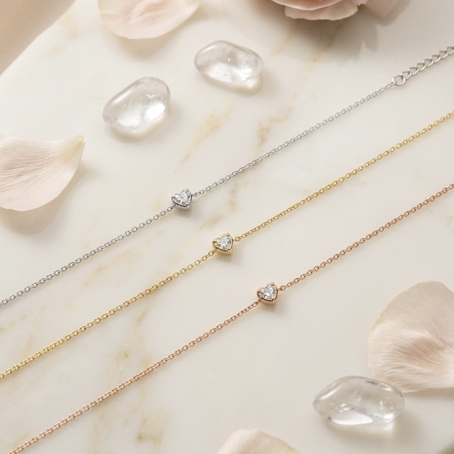 18K金泡泡鑽石手鏈 - 心形