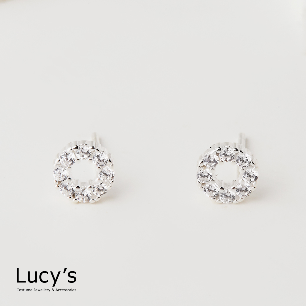 925純銀 滿鑽圓圈 耳環 (126486)