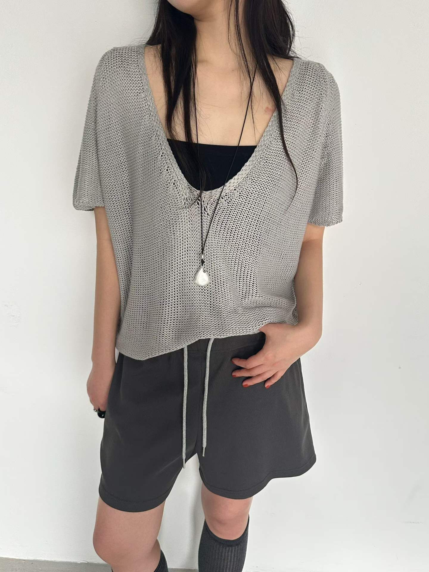 PN6103 大U領插肩針織上衣