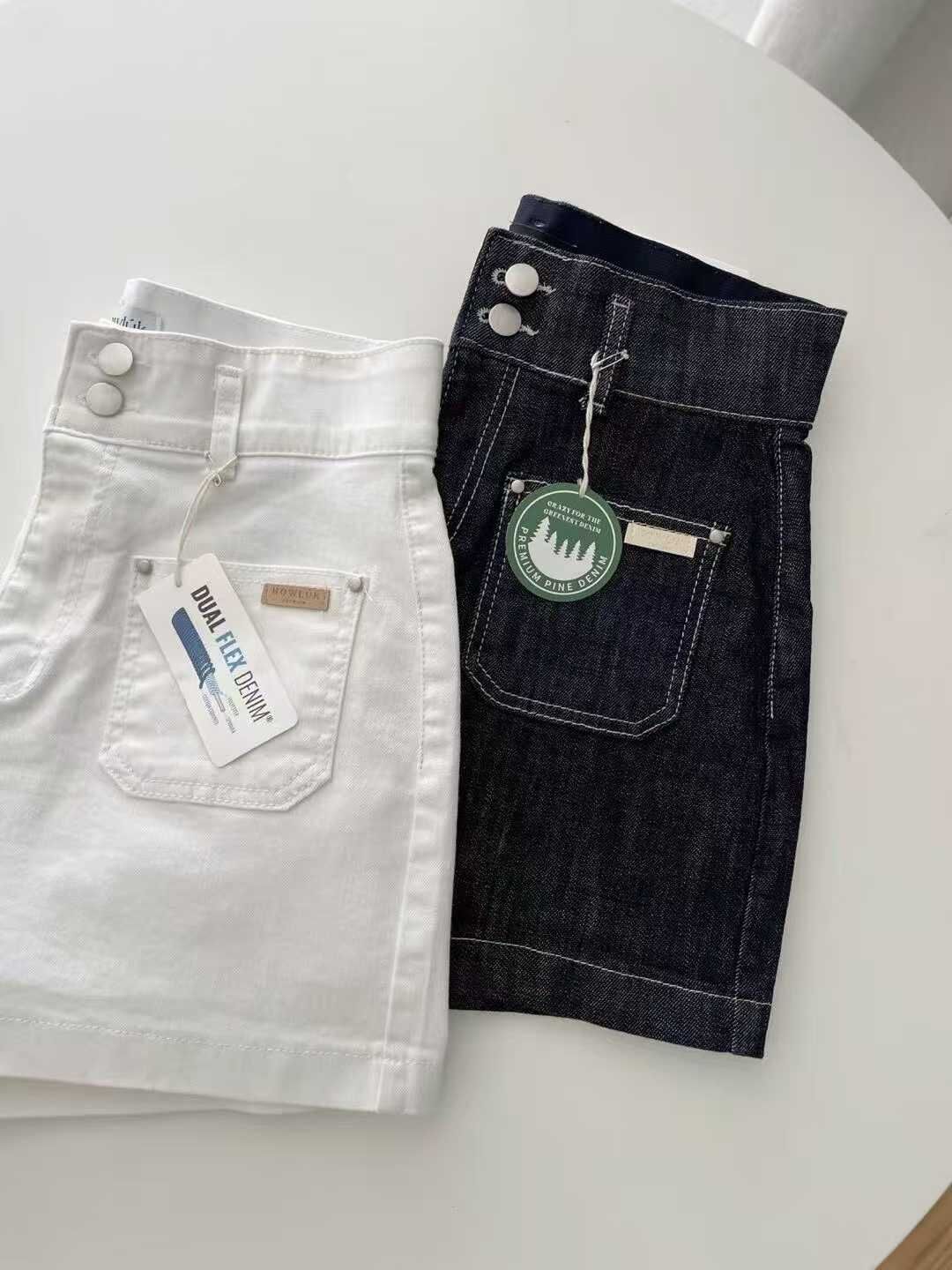 HL6087 前口袋雙鈕扣高腰牛仔短褲