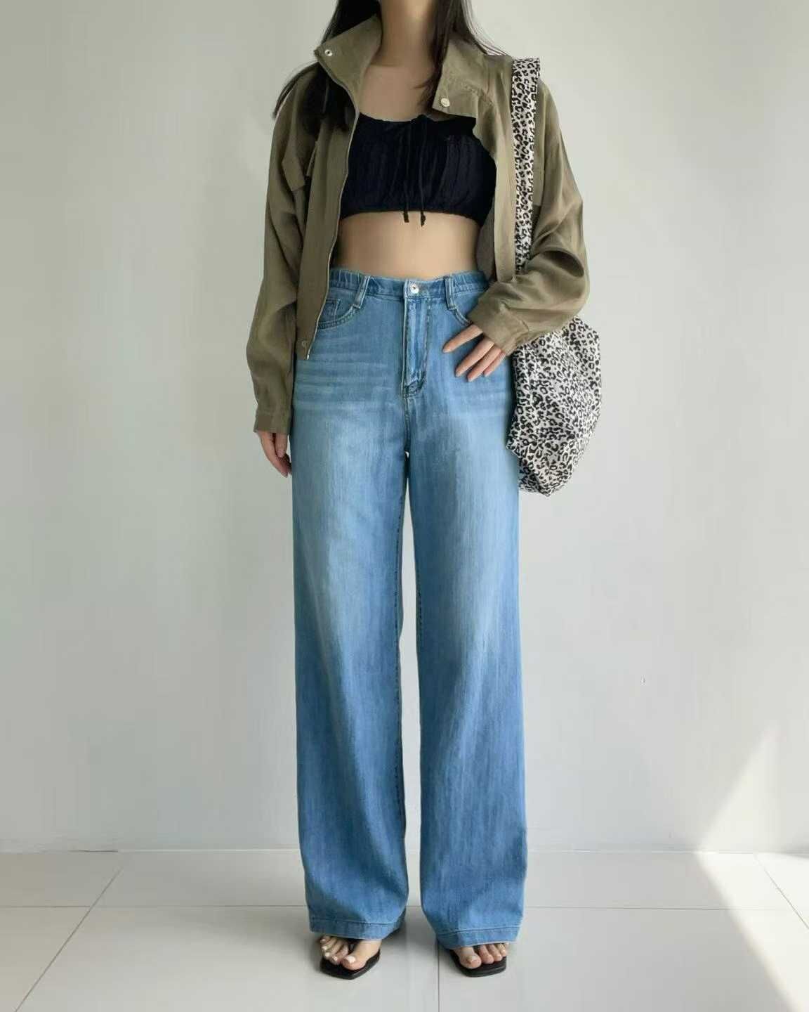 HL3059 軟綿高腰直筒百搭牛仔褲