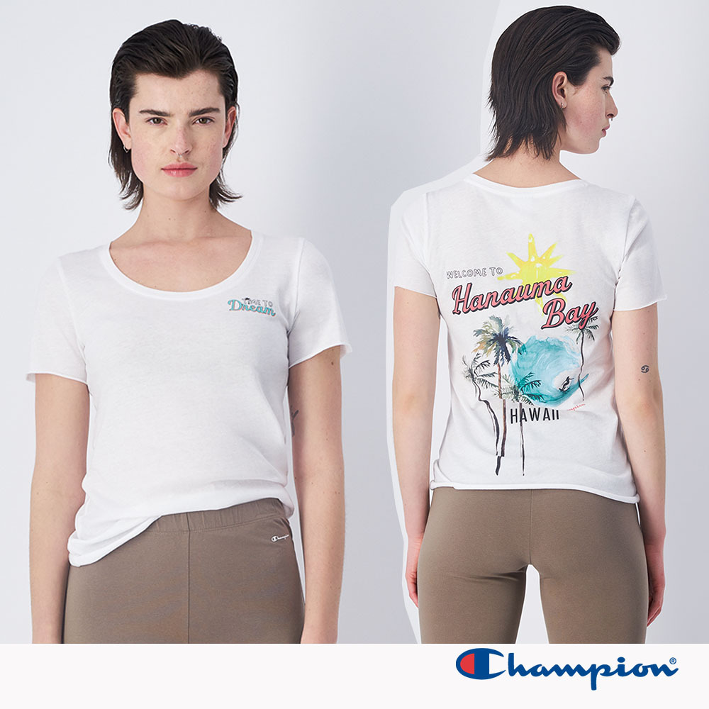 女款-LEGACY U領LOGO印花綿短袖TEE-白色(117379-WW001)