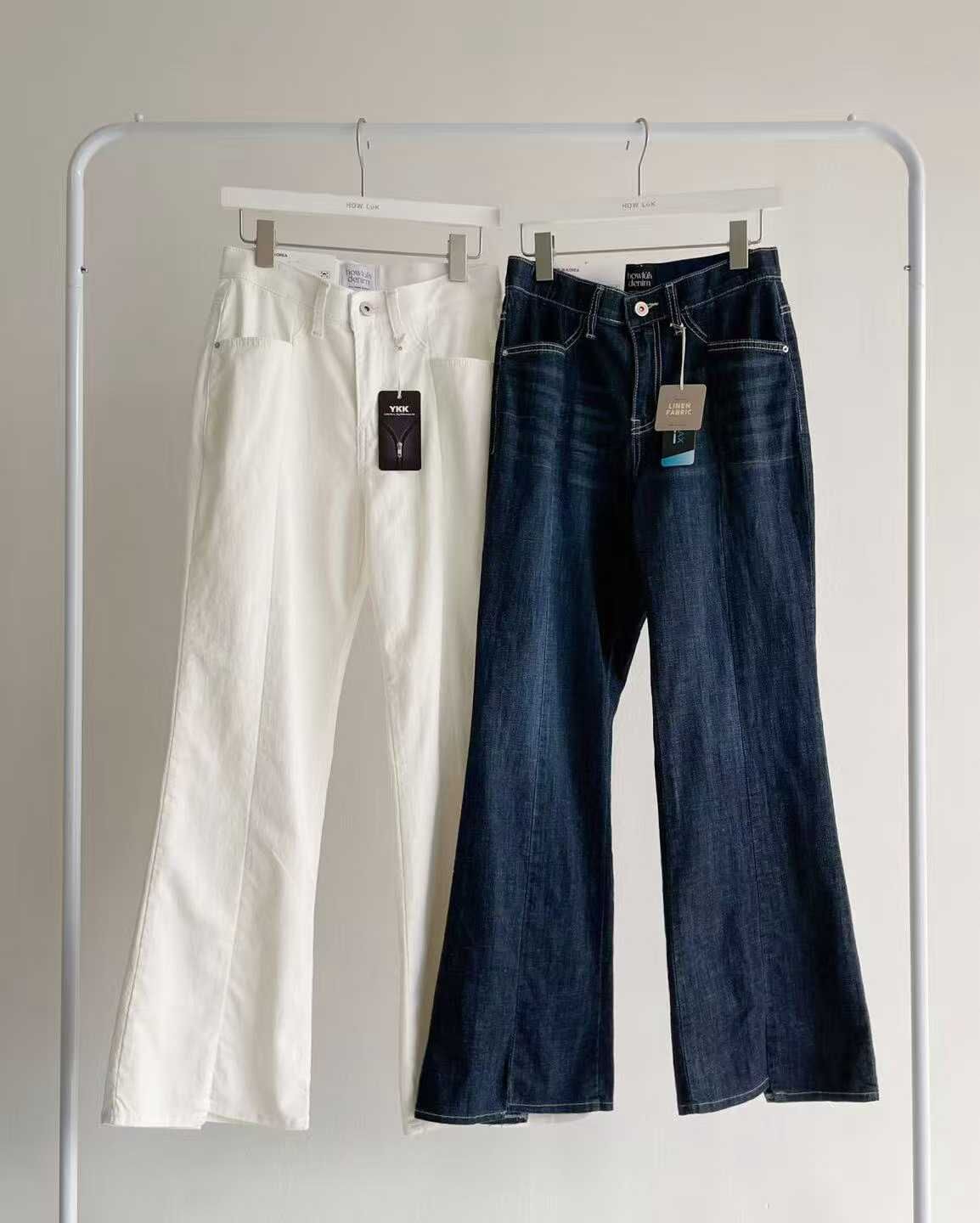 HL6100 打摺貓鬚微喇叭牛仔褲