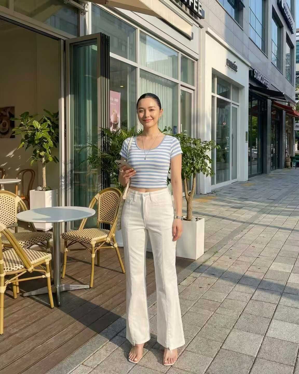 HL6100 打摺貓鬚微喇叭牛仔褲