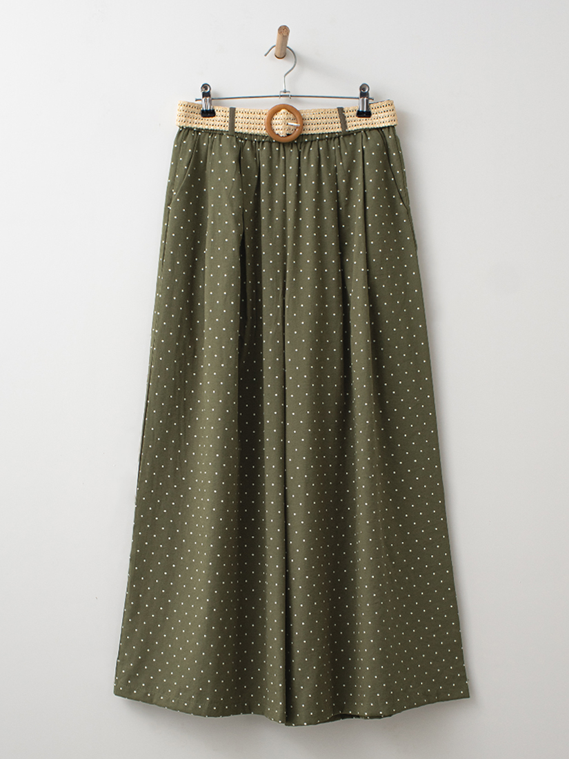 蕾絲繡花短版背心緹花流蘇針織上衣點點寬褲組合