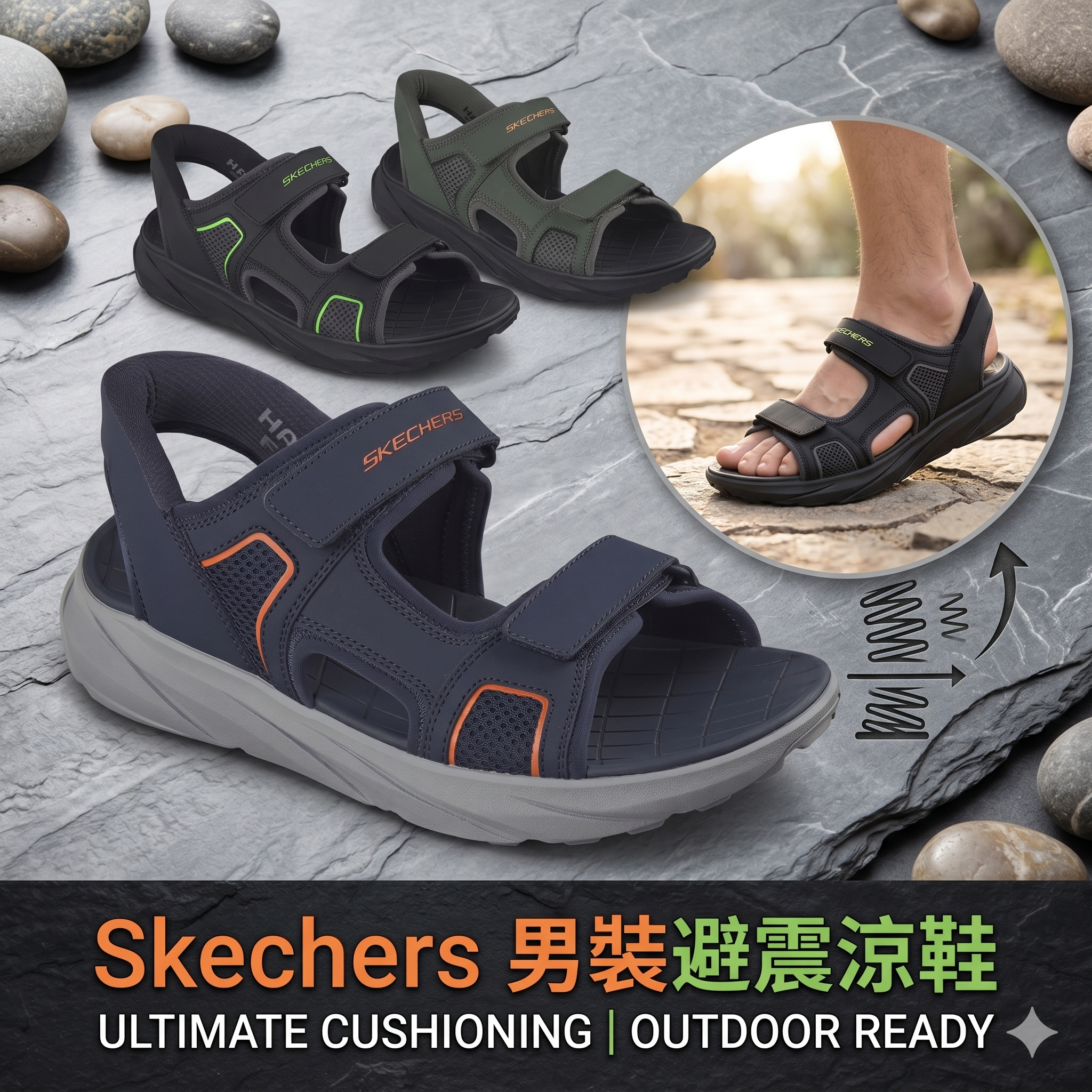 【預購】H043025 Skechers 男裝避震涼鞋