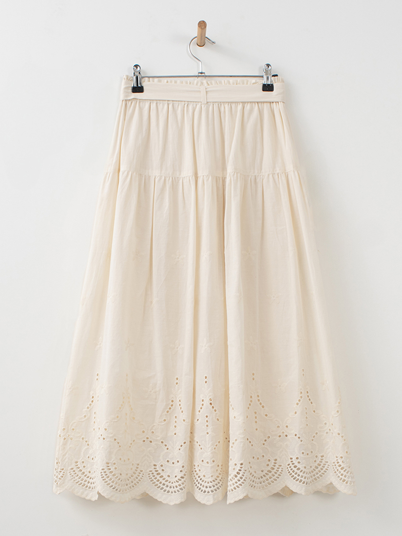 日系森系鏤空繡花純棉腰綁帶長裙