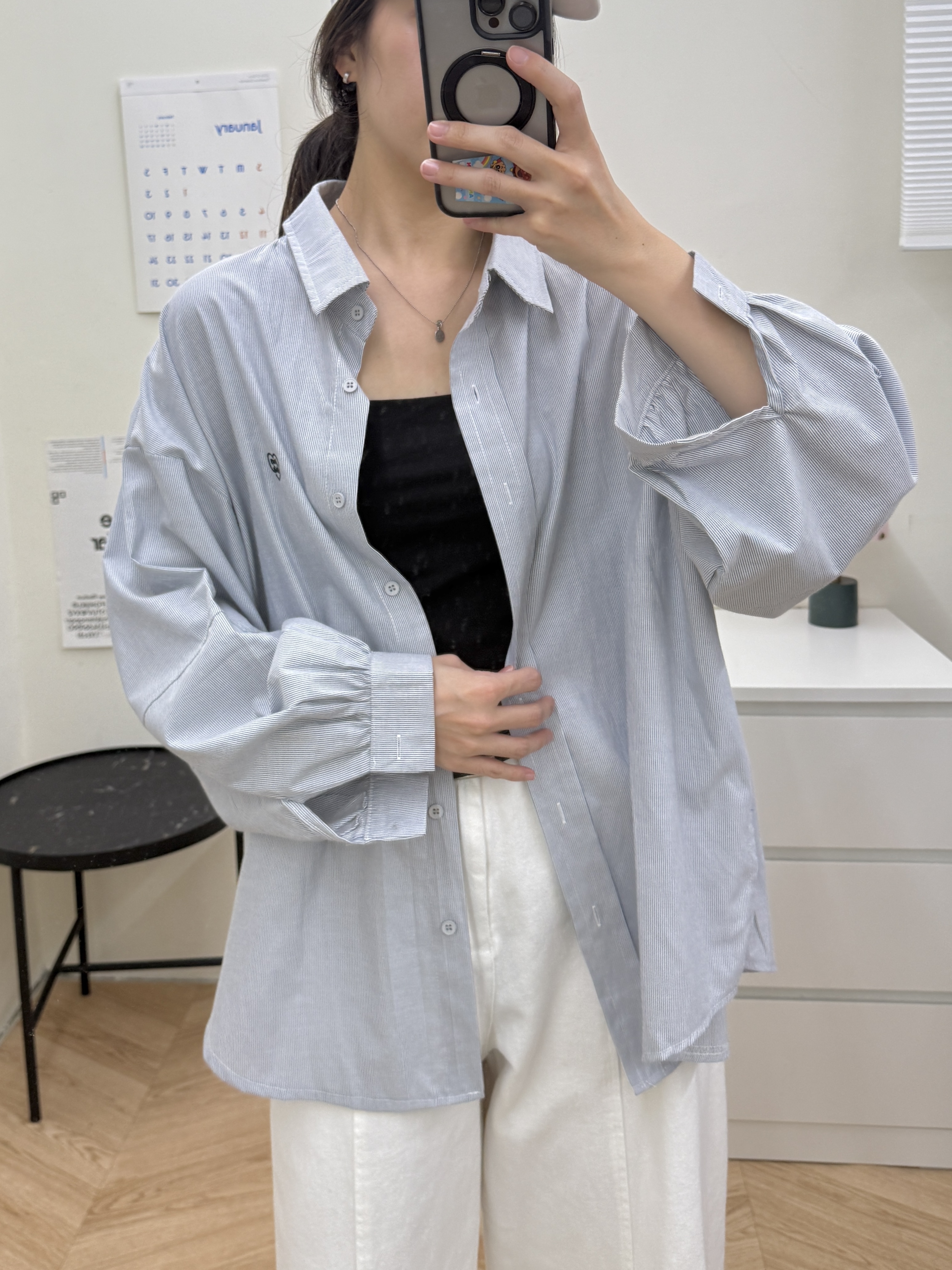 愛心刺繡寬版襯衫*2色