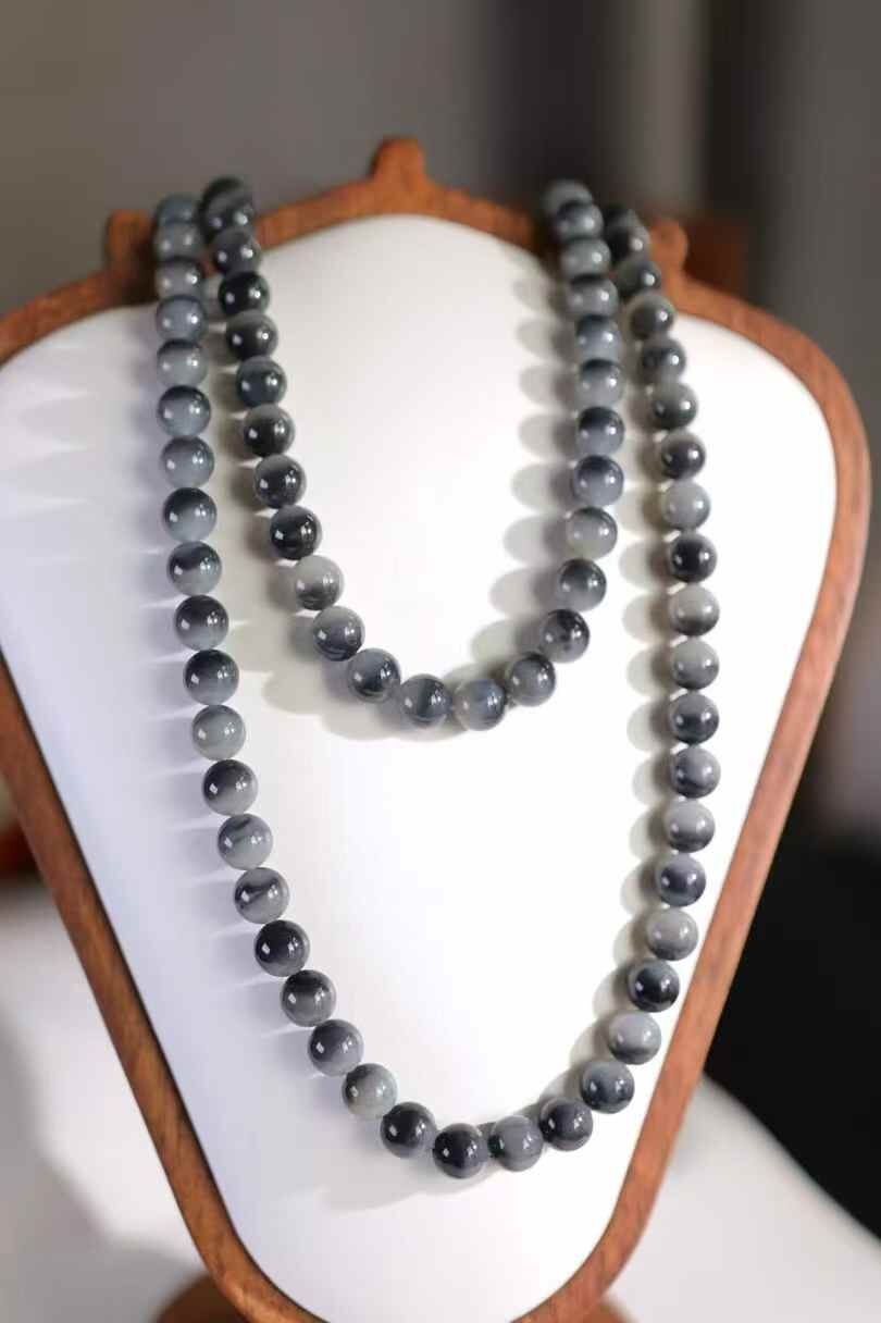 和田玉聚寶盆青花珠串 (8mm直徑),天然和田玉軟玉