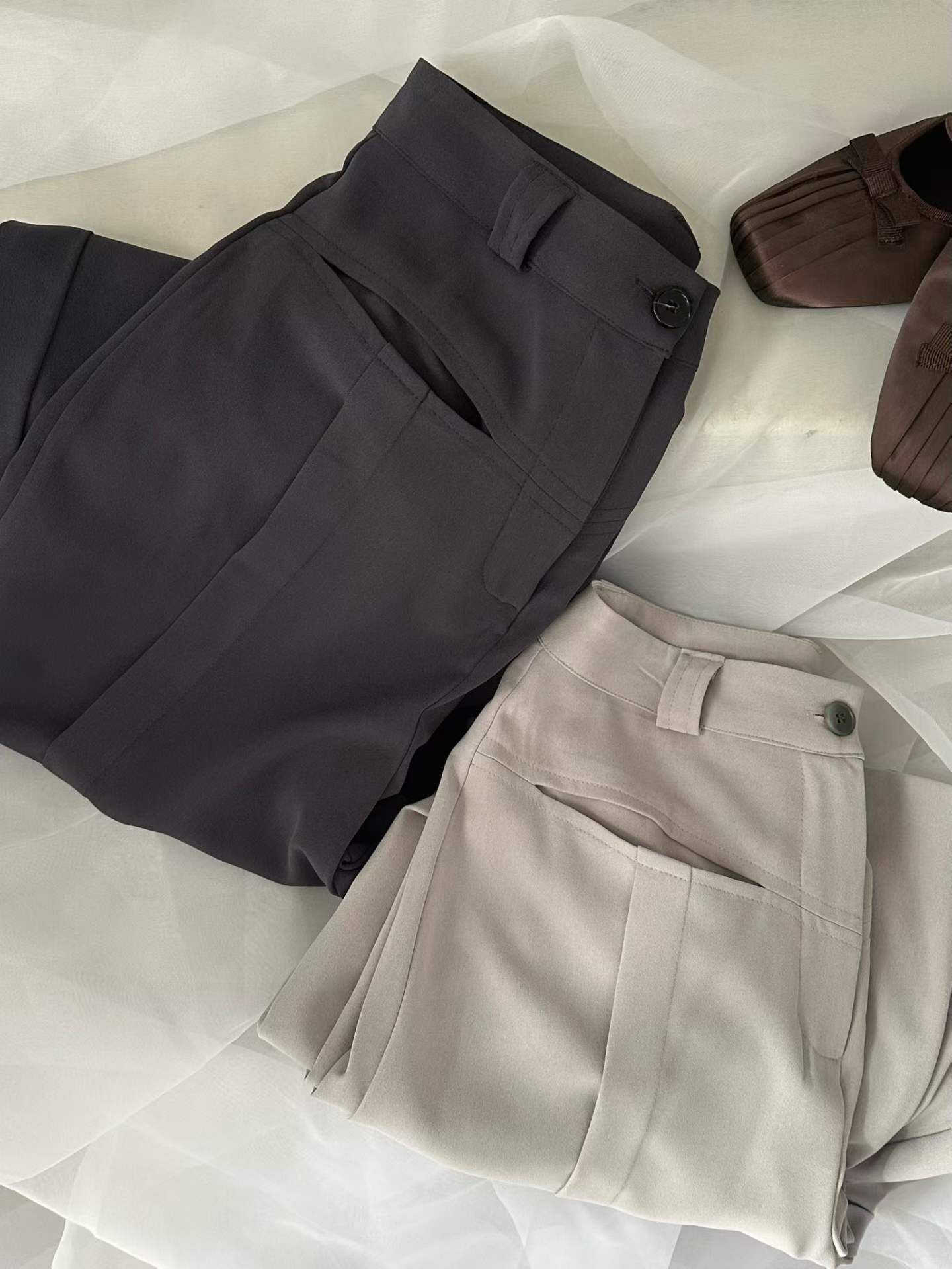 PN6115 一字口袋打褶西褲