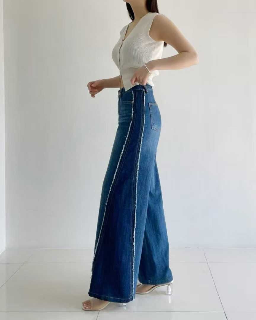 HL6032 毛邊撞色漸變牛仔寬褲